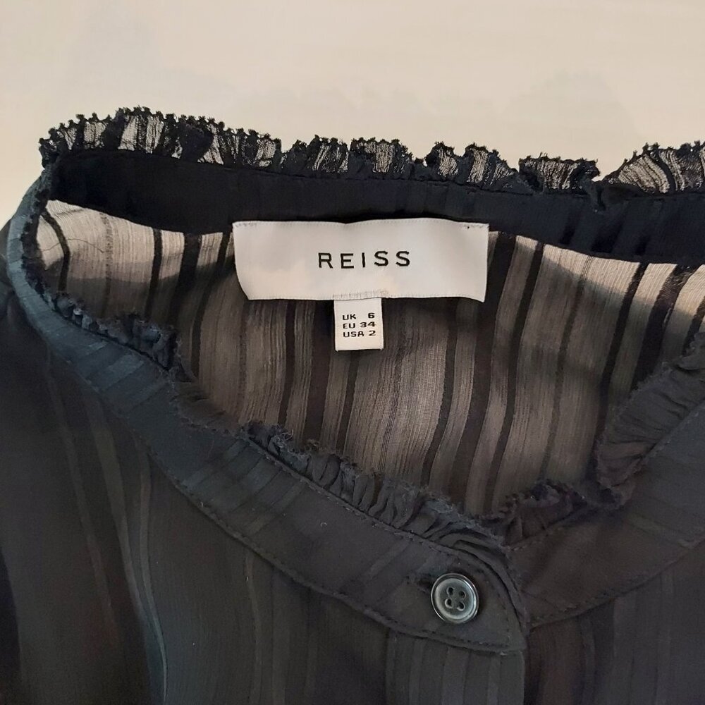 Reiss Justina Striped Ruffled Sheer Black Mini Dress Size 2 NWOT - Picture 8 of 15
